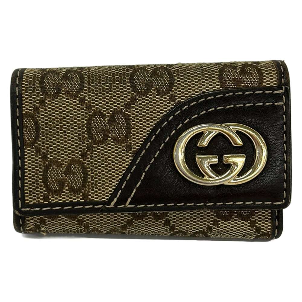 Gucci GG pattern,Interlocking G Key Case 181599 Beige Dark Brown Jacquard